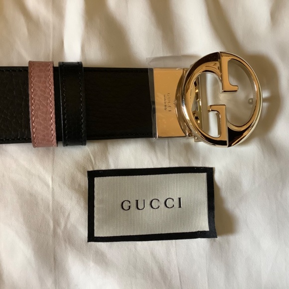 Auth New Reversible Black Pink Leather GUCCI Belt